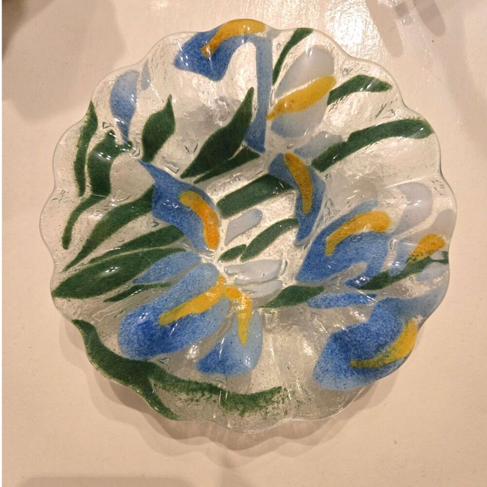 Vintage Sydenstricker Purple Blue Iris Fused Glass Candy/Nut/Trinket Dish